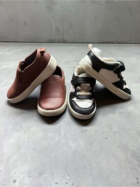 Toddler Boys Shoes Size 8 Bundle Lot 2 Pairs Sneakers Slip-On Brown Black White